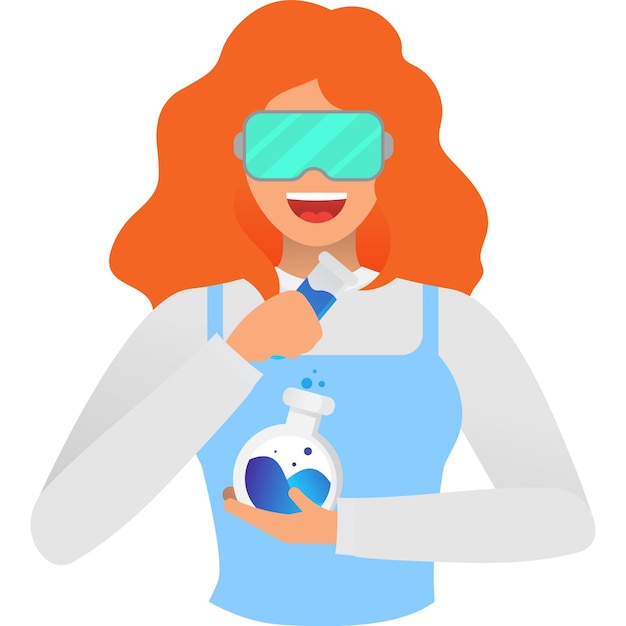 Woman scientist with chemical flask icon vector