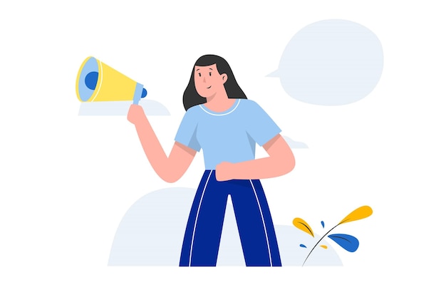 Vector woman screaming something with a megaphone