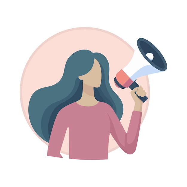 Woman screaming with a megaphone illustrated