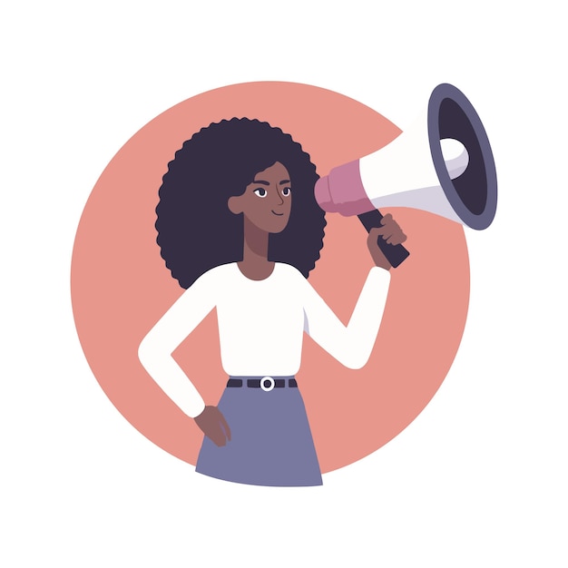 Vector woman screaming with a megaphone illustrated