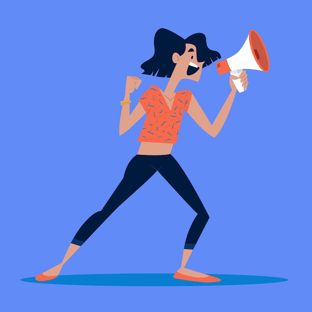 Vector woman screaming with a megaphone