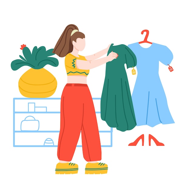 Vector woman selecting dress