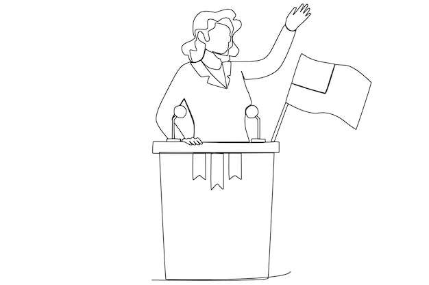 A woman senator speaking for presidential election one line art