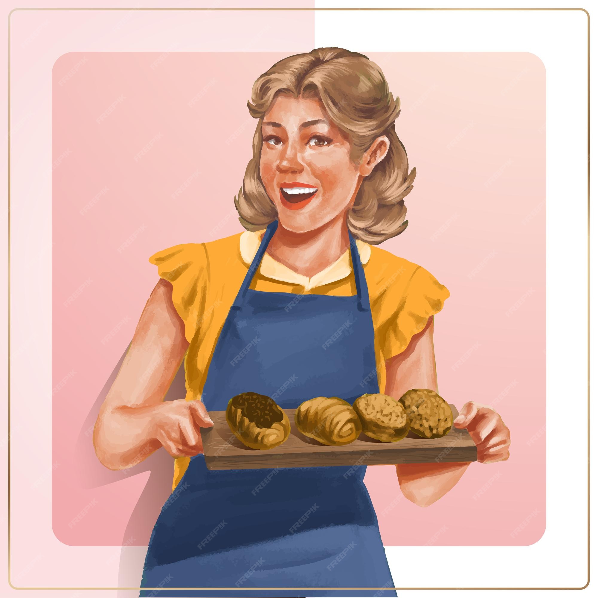 vintage woman cooking clipart