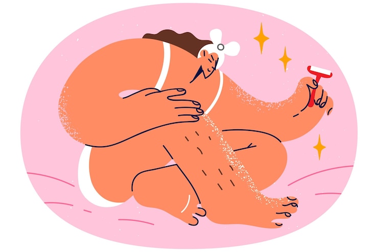 Vector woman shaving legs with razor