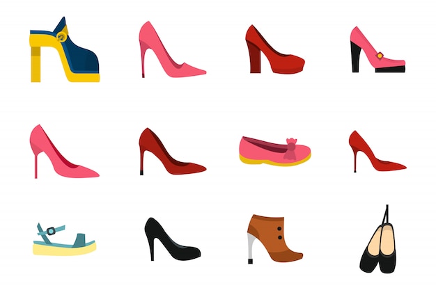Вектор Набор иконок обувь женщина. плоский набор женской обуви векторная коллекция икон изолированы