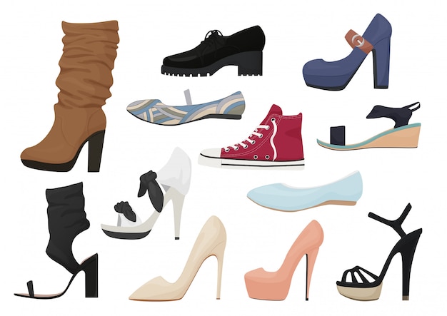 Vector woman shoes icons set