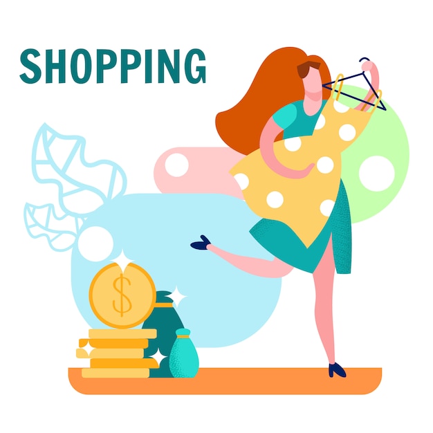 Woman in Shopping Cartoon Vector Illustration