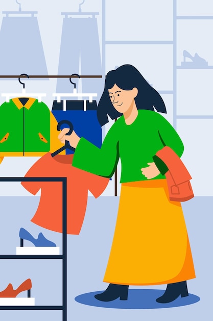 店で服を買う女性