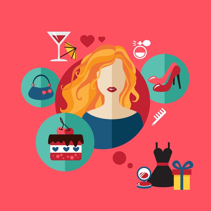 Vector woman shopping flat icon vector set infographic