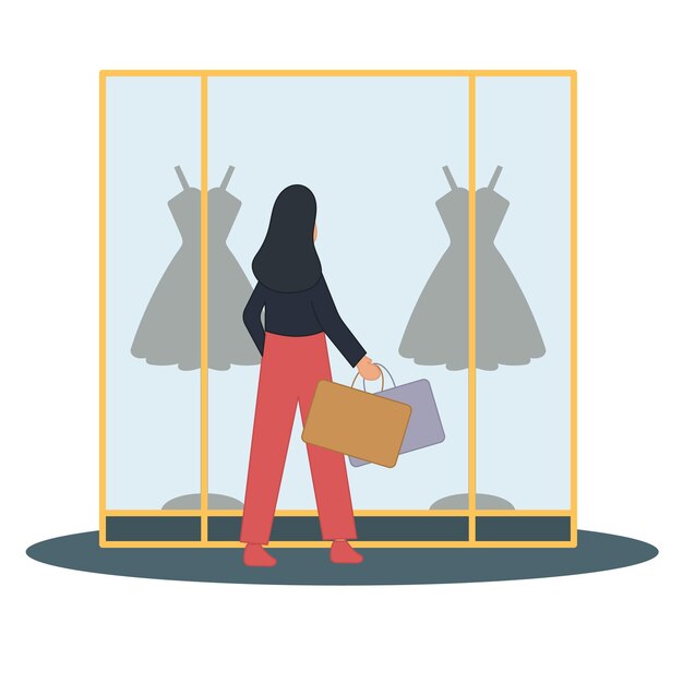 Vector woman shopping illustration scene