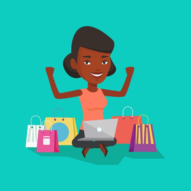 Vector woman shopping online .