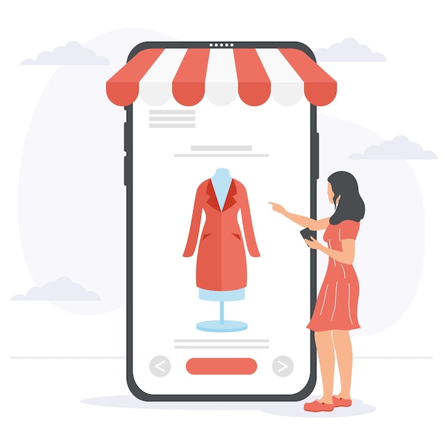 smarphoneで買い物をする女性