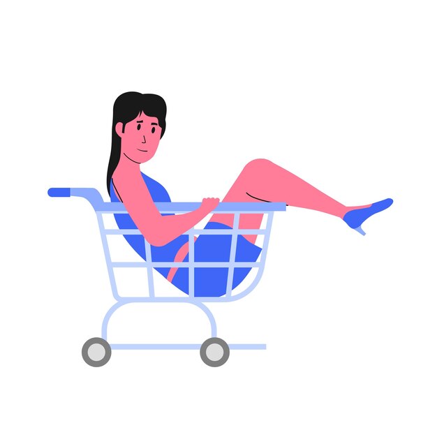 woman in the shopping trolley concept for empty cart empty state illustration