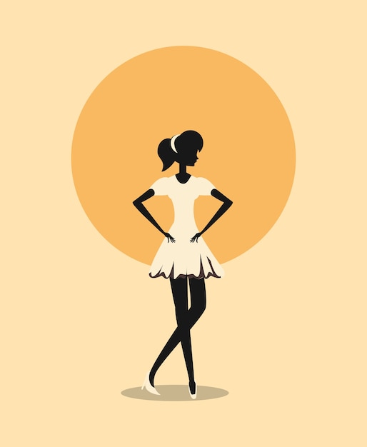 Vector woman in short dress fashion retro style