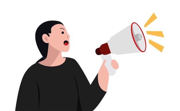 Woman Shouting in Loud Speaker Vector