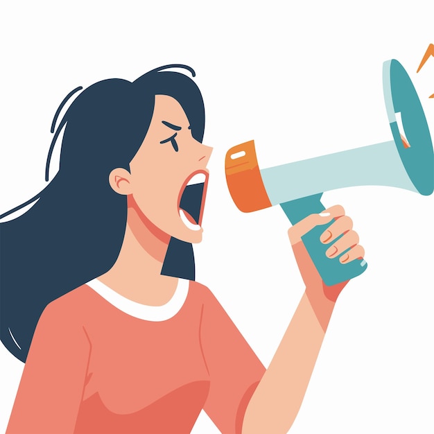 A woman shouting on speaker vector illustrations on white background