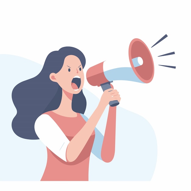 A woman shouting on speaker vector illustrations on white background