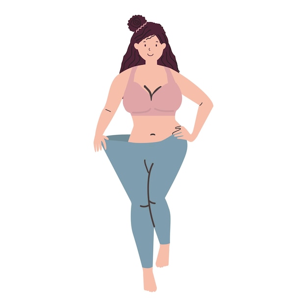 Vector woman showing her weight loss