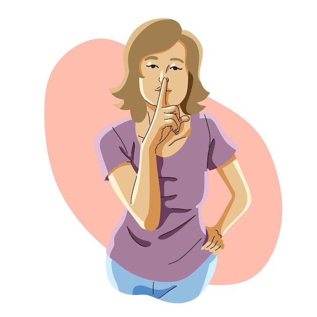 Vector woman showing silence gesture