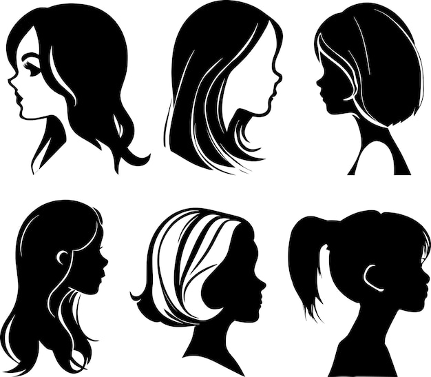 Woman side face vector silhouette 6