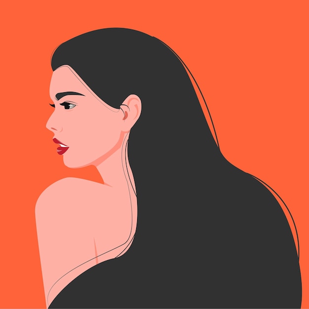 Woman side profile long hair flat   minimalist