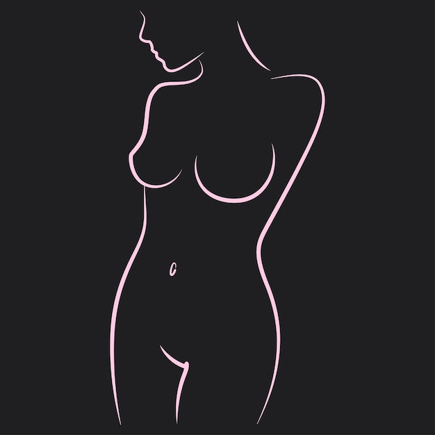 Woman Silhouette Beautiful fitness figure Beauty logo Black background Erotic lady drawn lines