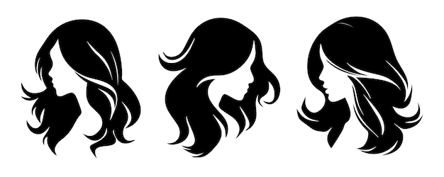 Woman silhouette hair icon set long hair silhouette girl
