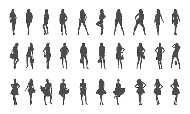 Vector woman silhouette icon bundle