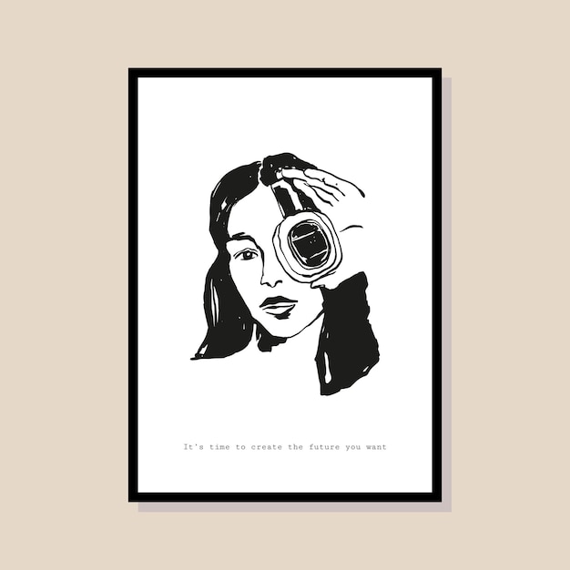 女性のシルエットのポスター デザインの最小限のボヘミアン イラスト
