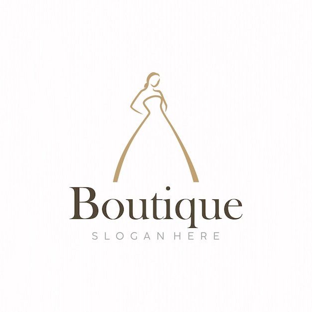 Vettore schema del logo di una boutique di moda minimale con silhouette femminile