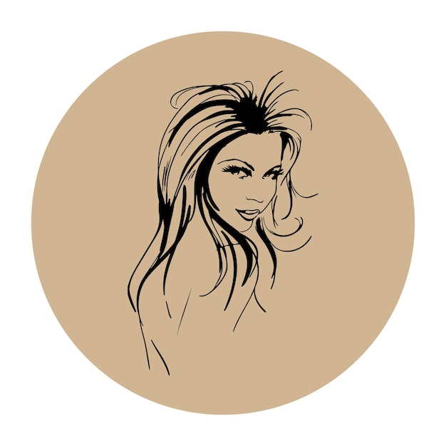 Woman silhouette with beautiful hair. Fashion logo concept. Drawing girl illustration idea.