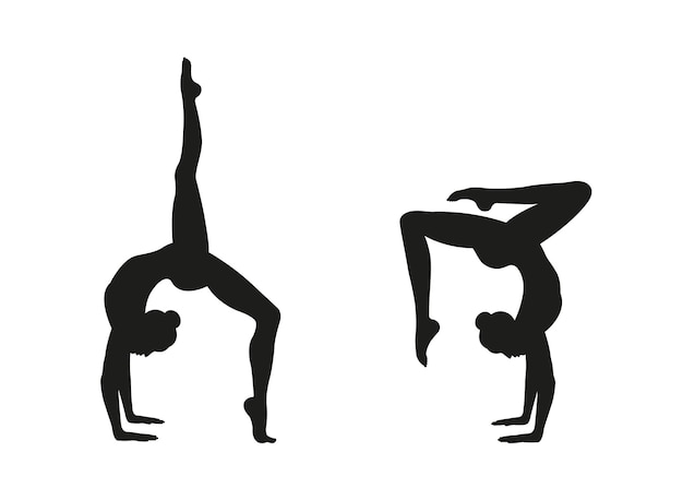 Woman silhouettes of yoga dance fitness pilates positions