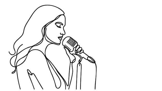 Woman sing a song continuous one line drawing of singer music person Singer in continuous line art drawing style