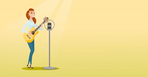 Vector woman singing into a microphone.