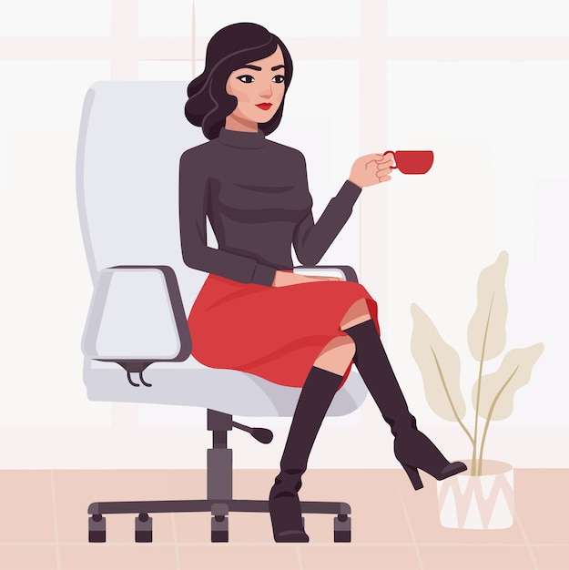 Vector woman sit in the office illustration