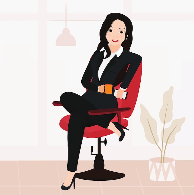 woman sit in the office illustration