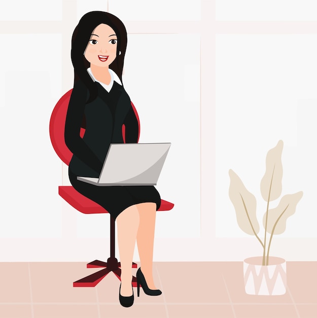 woman sit in the office illustration