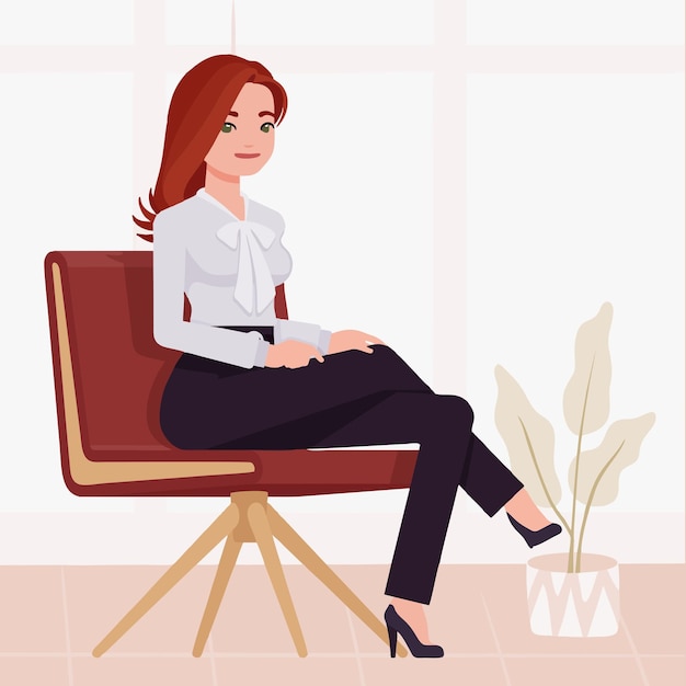 Vector woman sit in the office illustration