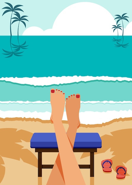 Vector a woman sit and relax on the beach on summer vacation