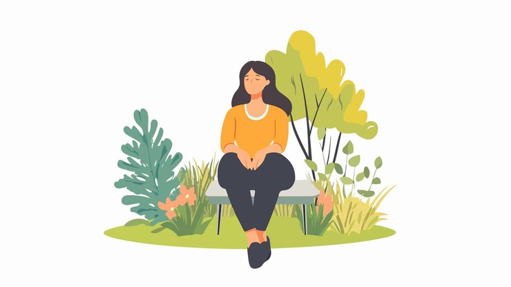Vector a woman sits on a bench in a park