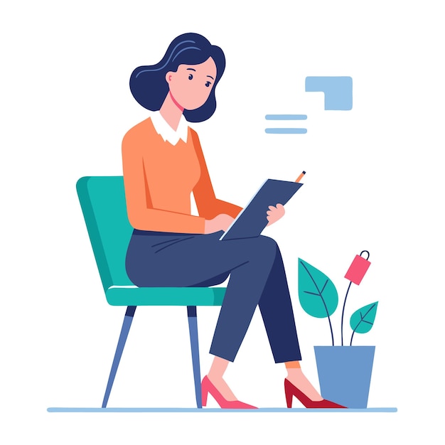 女性が椅子に座って本を読んでいる