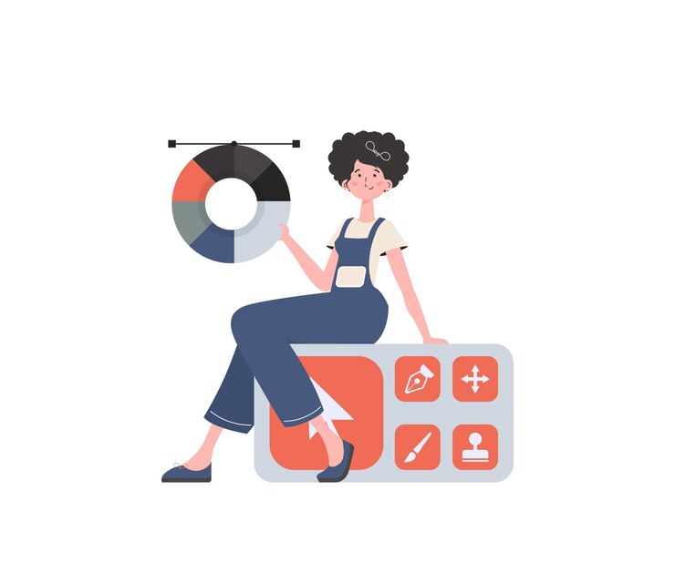 Vector a woman sits on a designer panel isolated element for presentation vector illustration