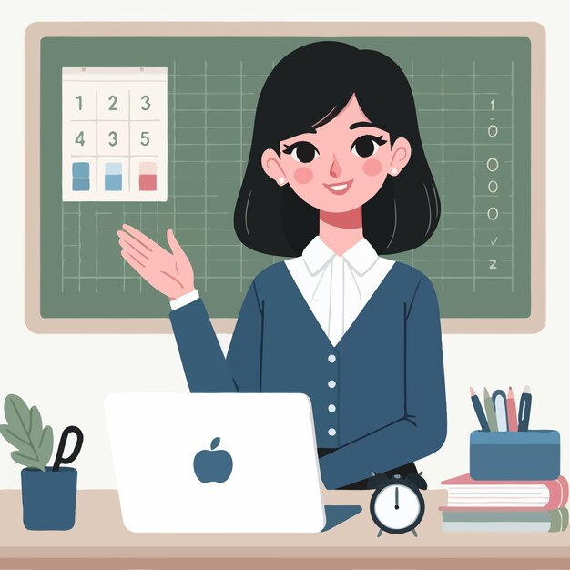 Vector a woman sits in front of a computer with the numbers 1 on it