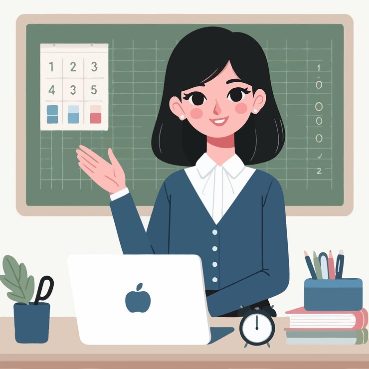 コンピューターの前に座っている女性その上に数字1が書かれています