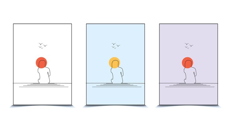 Vector 강변 개념 벡터 그림 옆에 앉아 있는 여자 라인 아트 드로잉