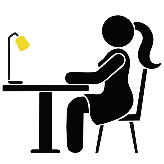 Vector woman sitting on a chair studying vector illustration