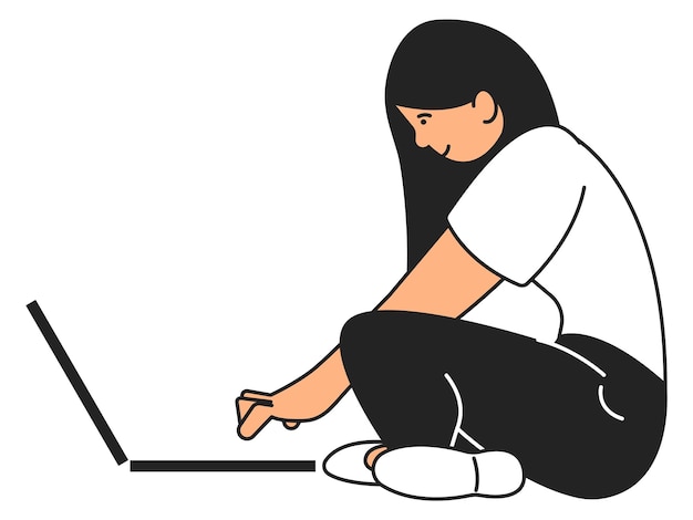 Woman sitting on floor with laptop Casual gadget using