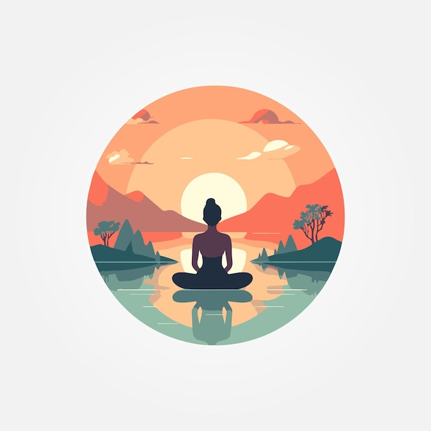 Woman sitting meditating at sunset in nature