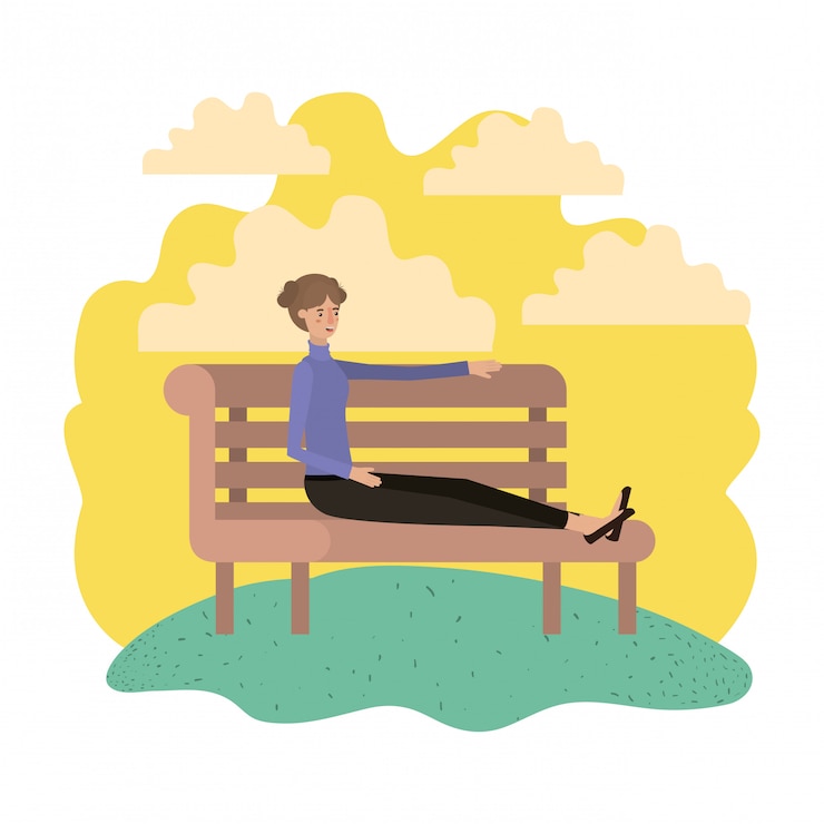 Vector woman sitting in park chair avatar character